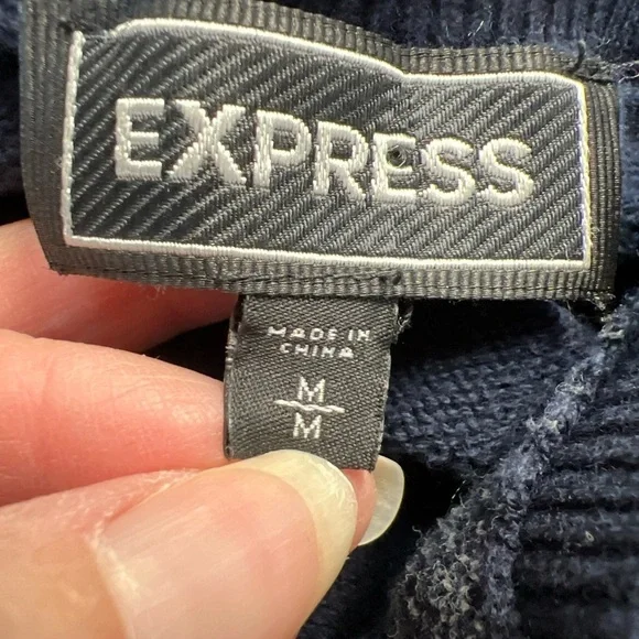 Express Navy Plaid Preppy Crewneck Sweater - Picture 4 of 5